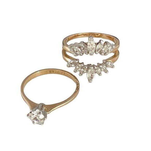 Vintage Wedding Ring Set  Size 9 Cubic Zirconia 14K Gold Plate Mid-Century 14F - Picture 6 of 12